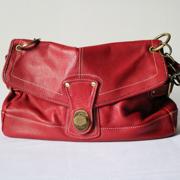 SOPRANO Vintage Red Leather Purse Shoulder Bag Fold Over Fall - Picture 1 of 12